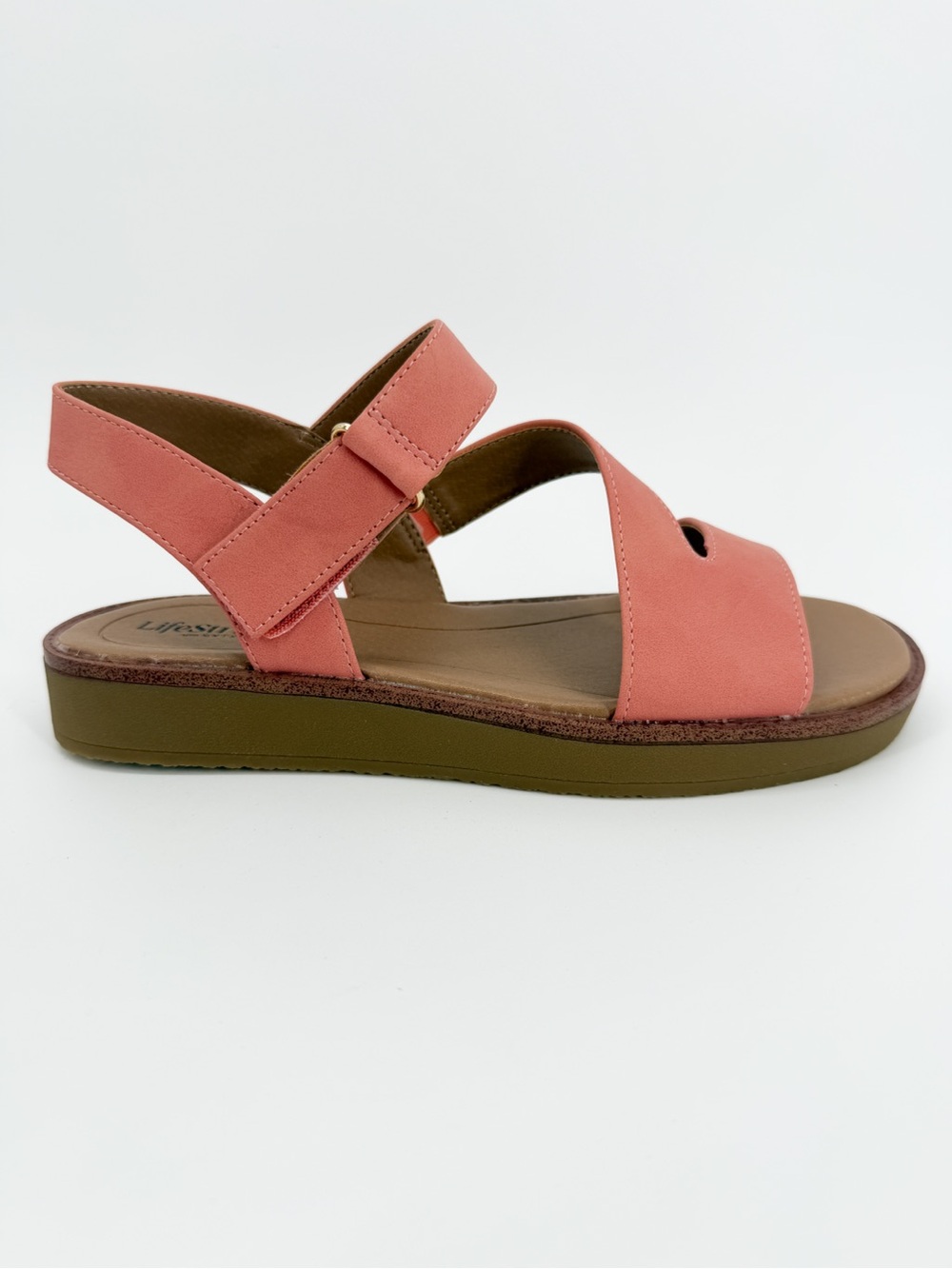 LifeStride Waverly Strappy Platform Sandals Hook & Loop Coral Pink 6W WIDE NEW - Picture 11 of 16